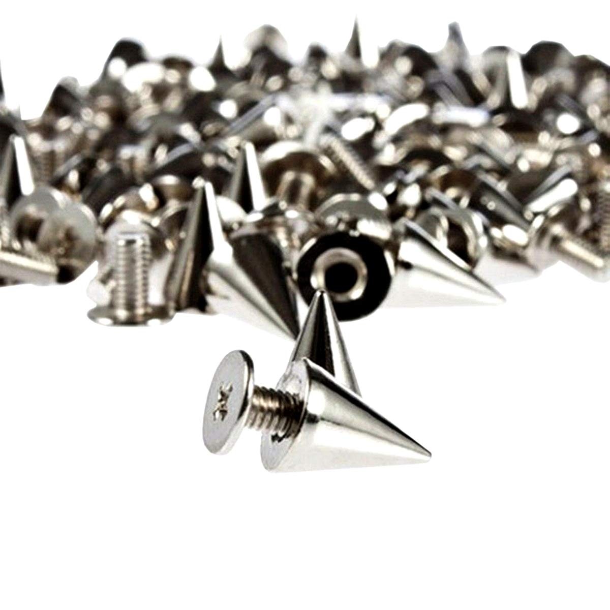 PMLAND 200 Sets/Pairs 9.5mm Silver Cone Spikes Screwback Studs DIY