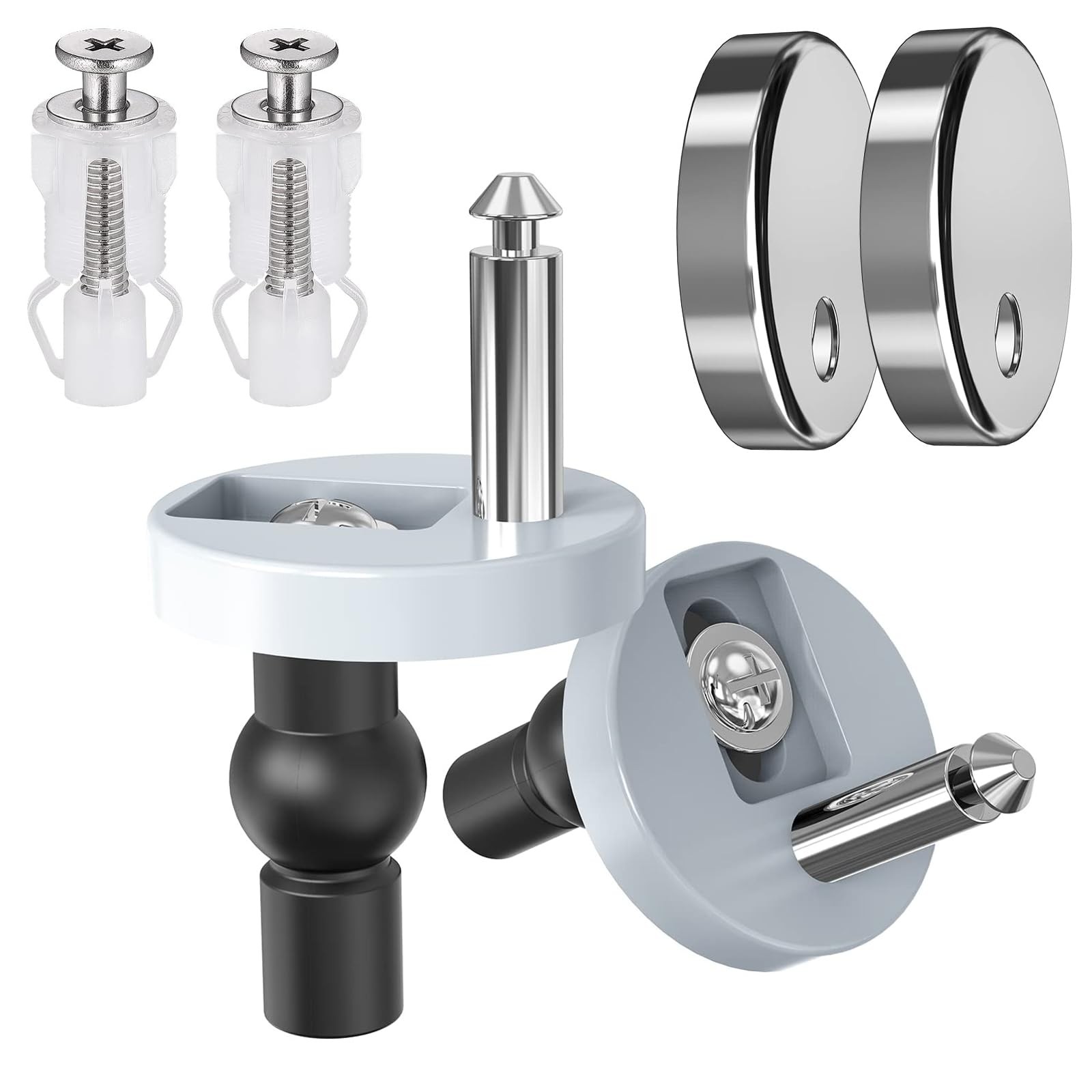 Toilet Seat Hinge Bolts Kit Quick Release Top One Size, black and silver