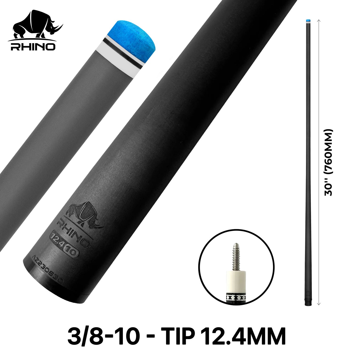 Rhino 30in Carbon Cue Shaft 12.4mm 3/8-10 Joint