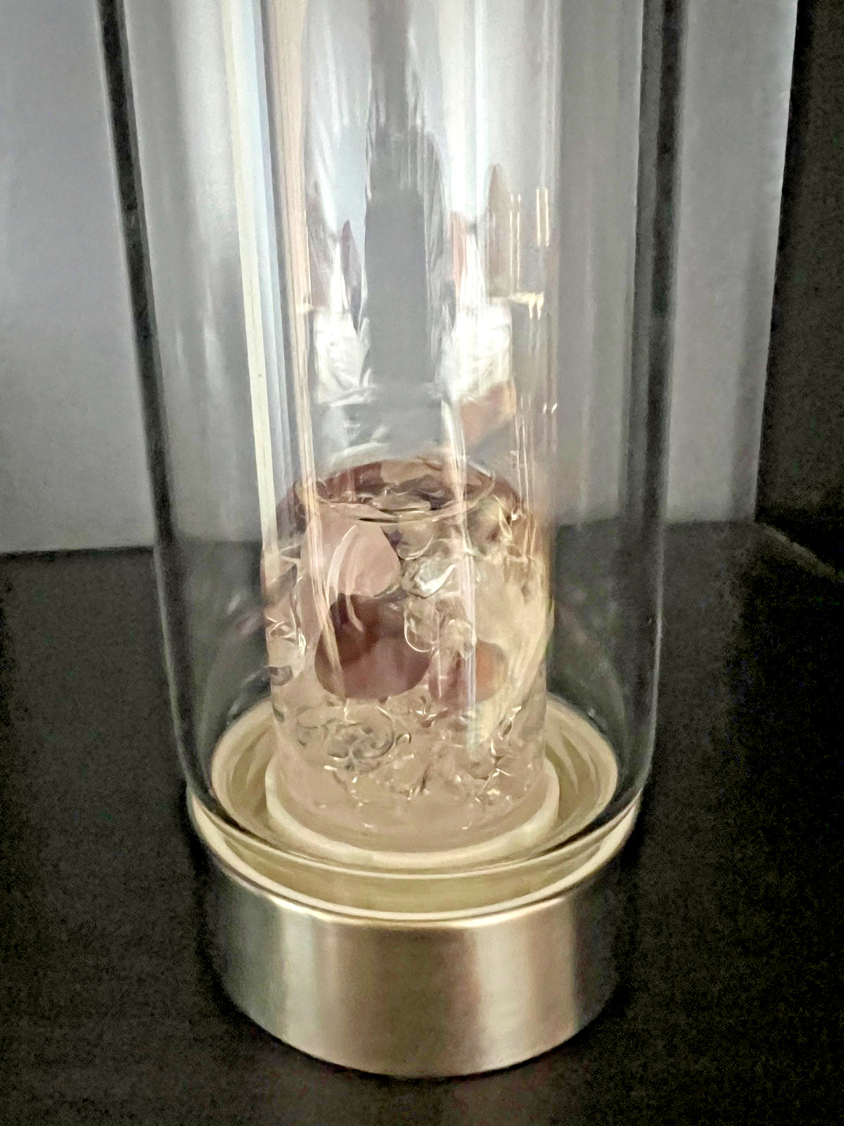 VitaJuwel ViA Wellness Glass Gem Water Bottle Amethyst Rose Clear Quartz SS