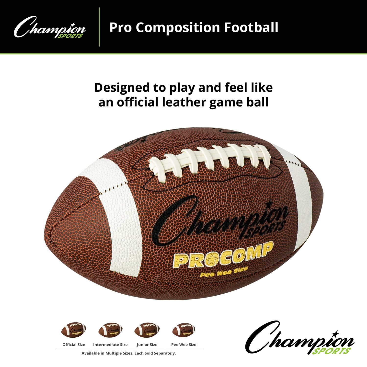 Champion Sports Pee Wee Size Pro Composite Leather Football, Wee, Brown