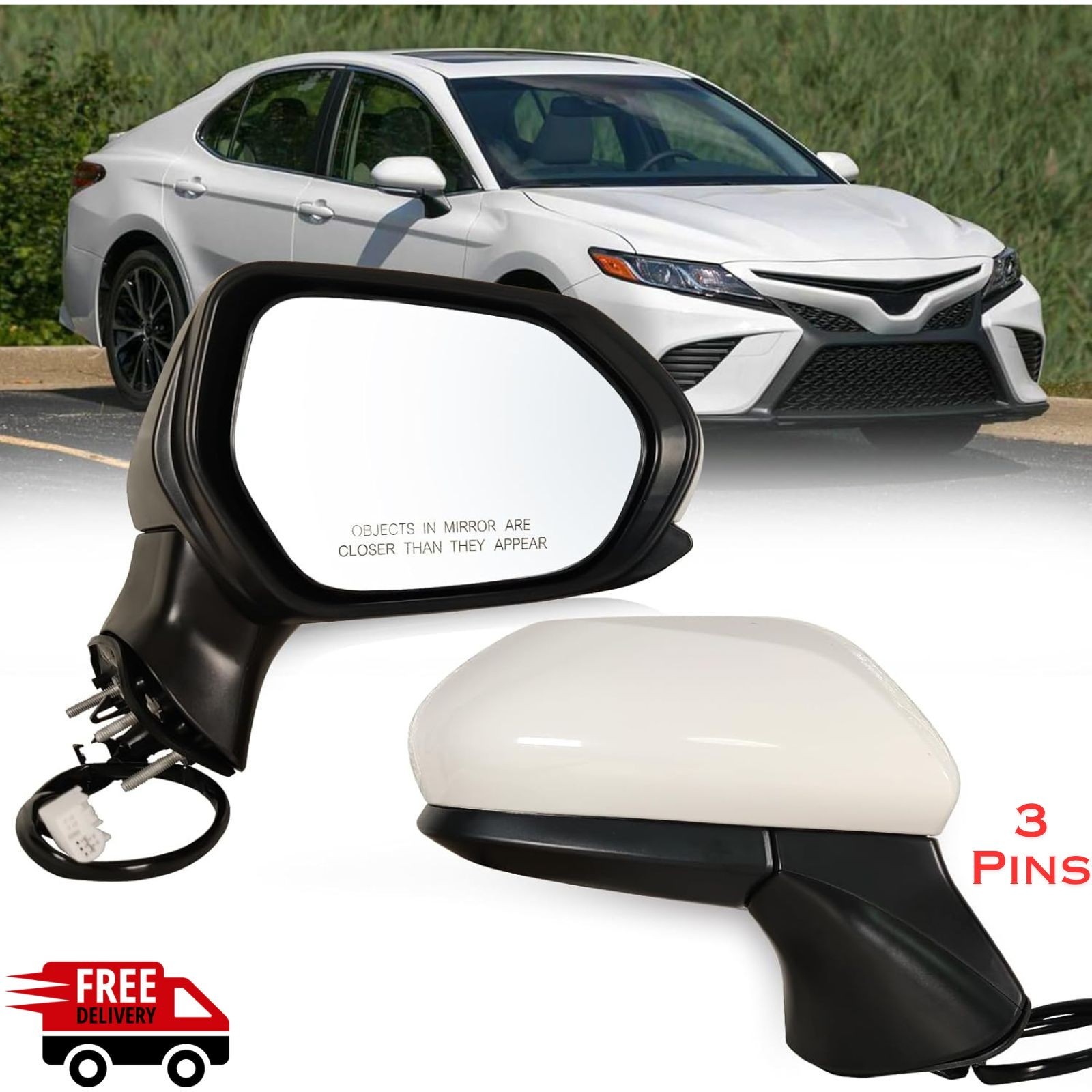 Right Passenger Side Door Mirror for 2018-2024 Toyota Camry w/ Power Glass