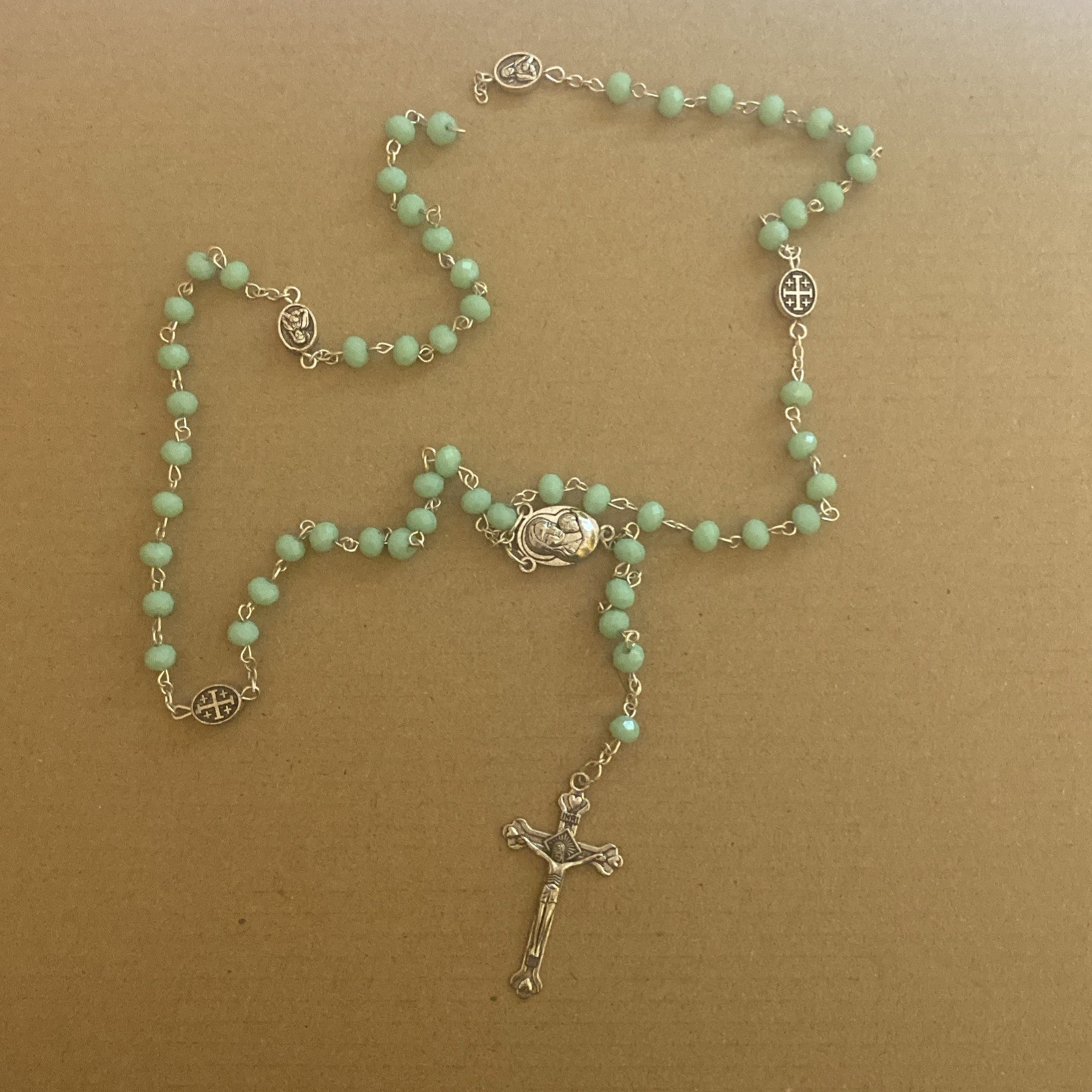 Stunning Aqua Light Blue Rosary Beads Terra Jerusalem Holy Land Relic As Is