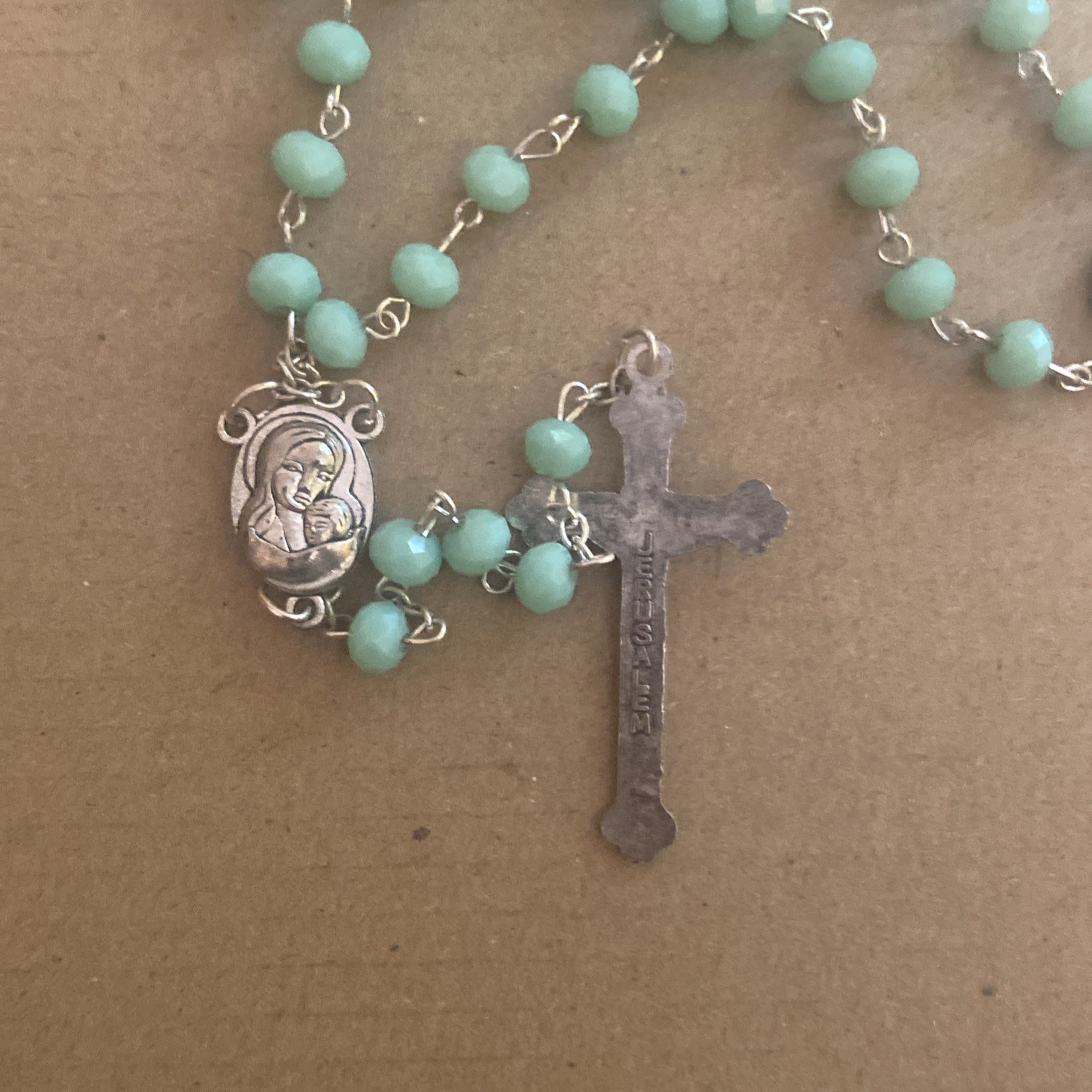 Stunning Aqua Light Blue Rosary Beads Terra Jerusalem Holy Land Relic As Is
