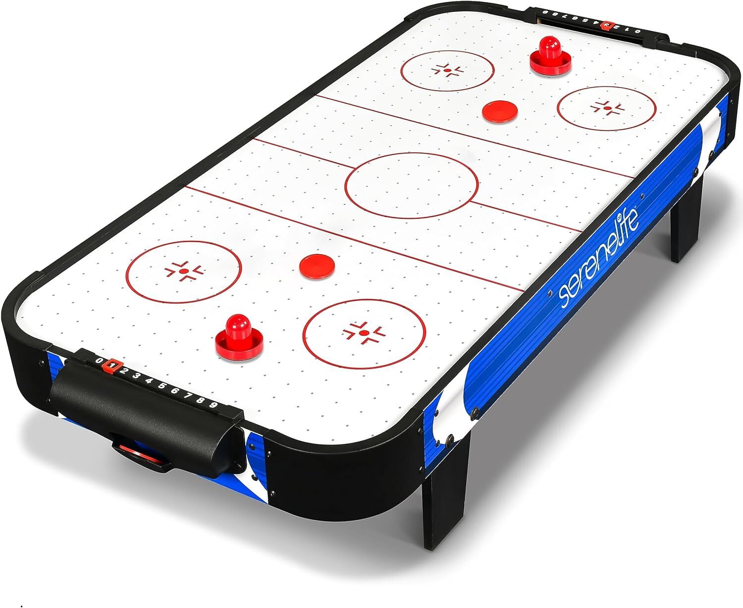SereneLife 40″ Air Hockey Game Tabletop, w/Fastest Play Blue & Black