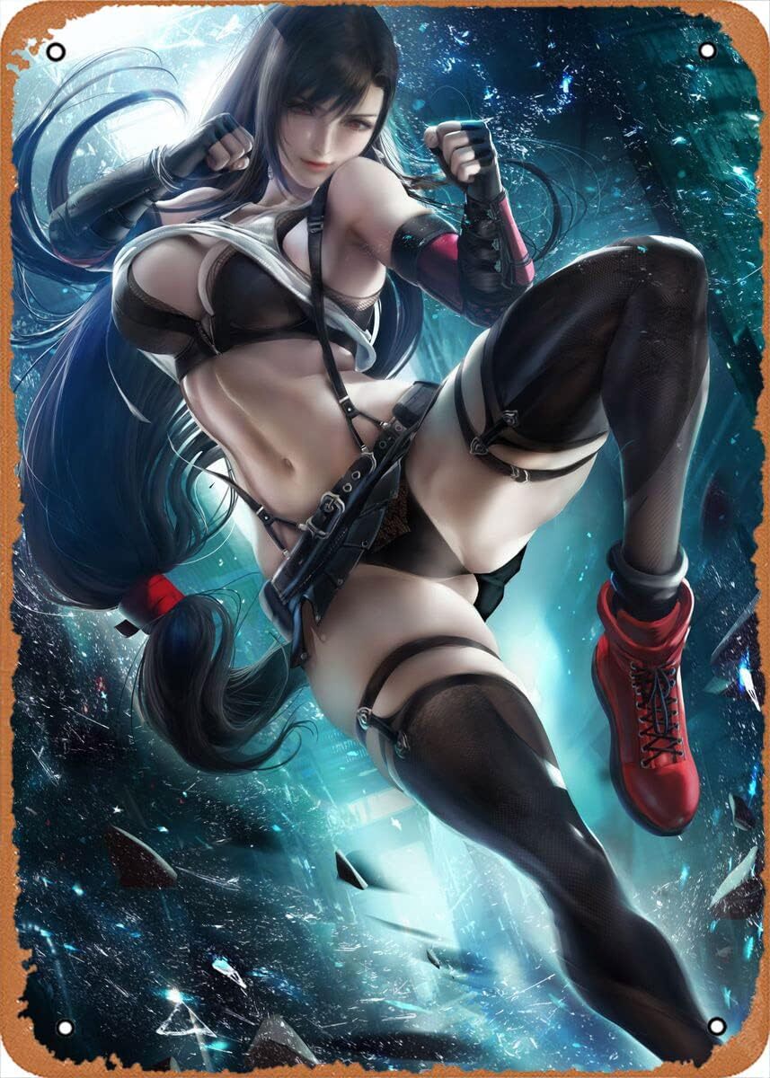 Anime Metal Poster Anime figure poster metal tin sign Tifa pinup Wall Art Decor