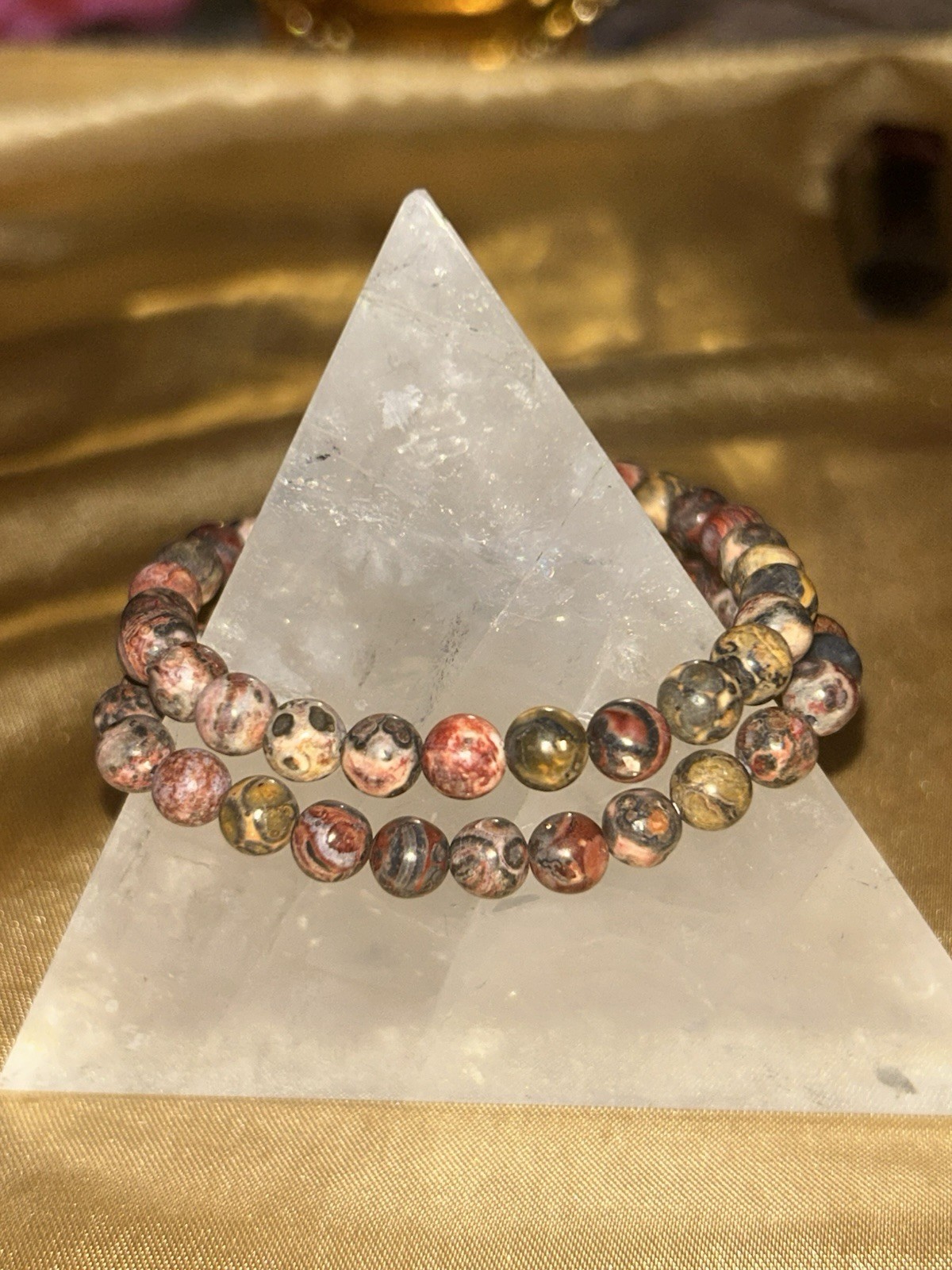Leopard Skin Jasper Bracelet Set of 2 Reiki Charged Protection Good Luck Fortune