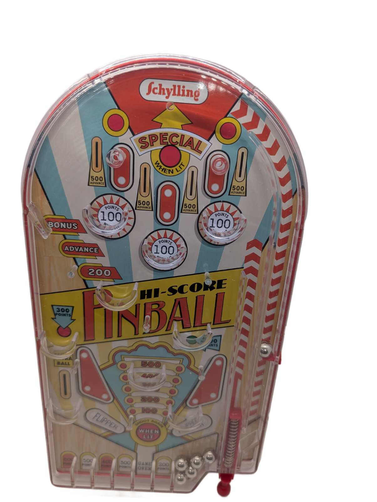 2018 Schylling Hi-Score Pinball Game 10” Retro Handheld Steel Ball Marble Toy