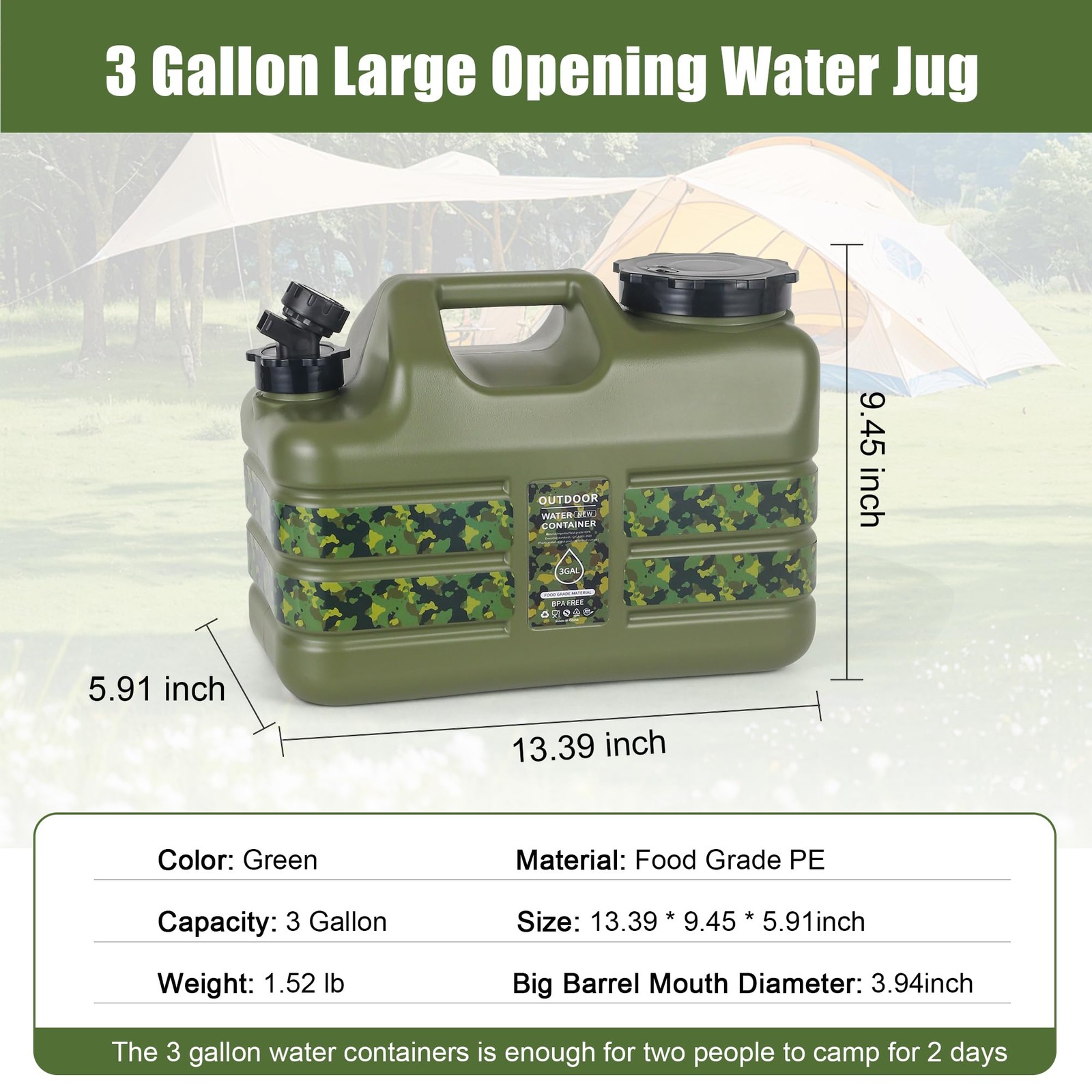 ASIEIT 3 Gallon Camping Water Container with Spigot Portable Camping Water Jug B