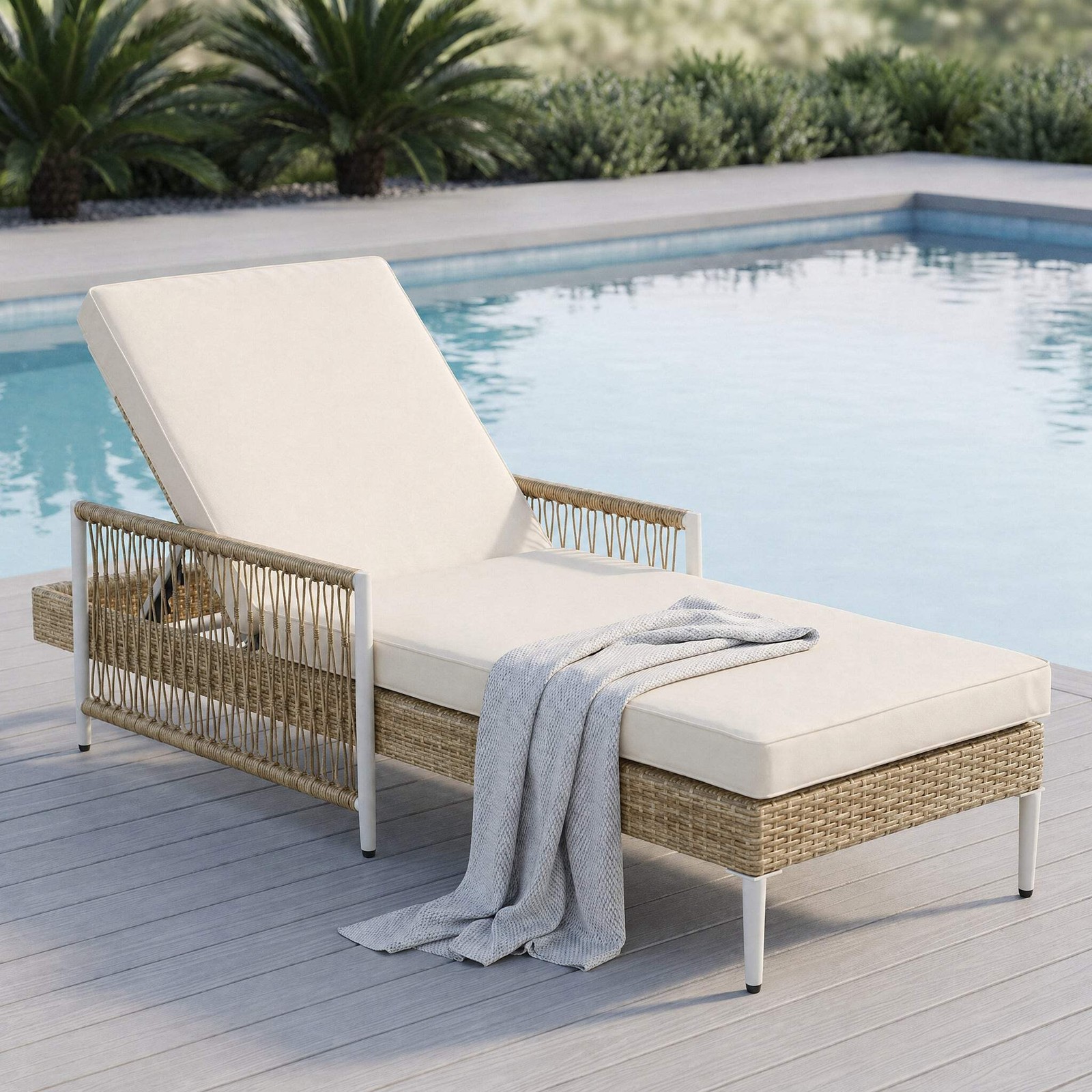 PE Rattan Chaise Lounge Chair Set of 2 with Cushions