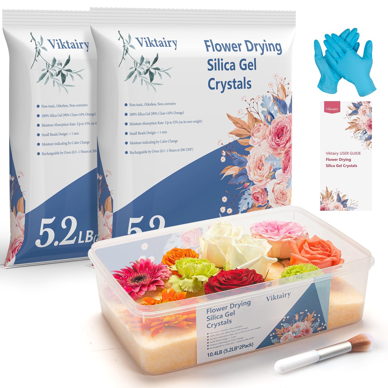 10.4 LBS Silica Gel Flower Drying Crystals, Reusable Color 10.4LB&Container