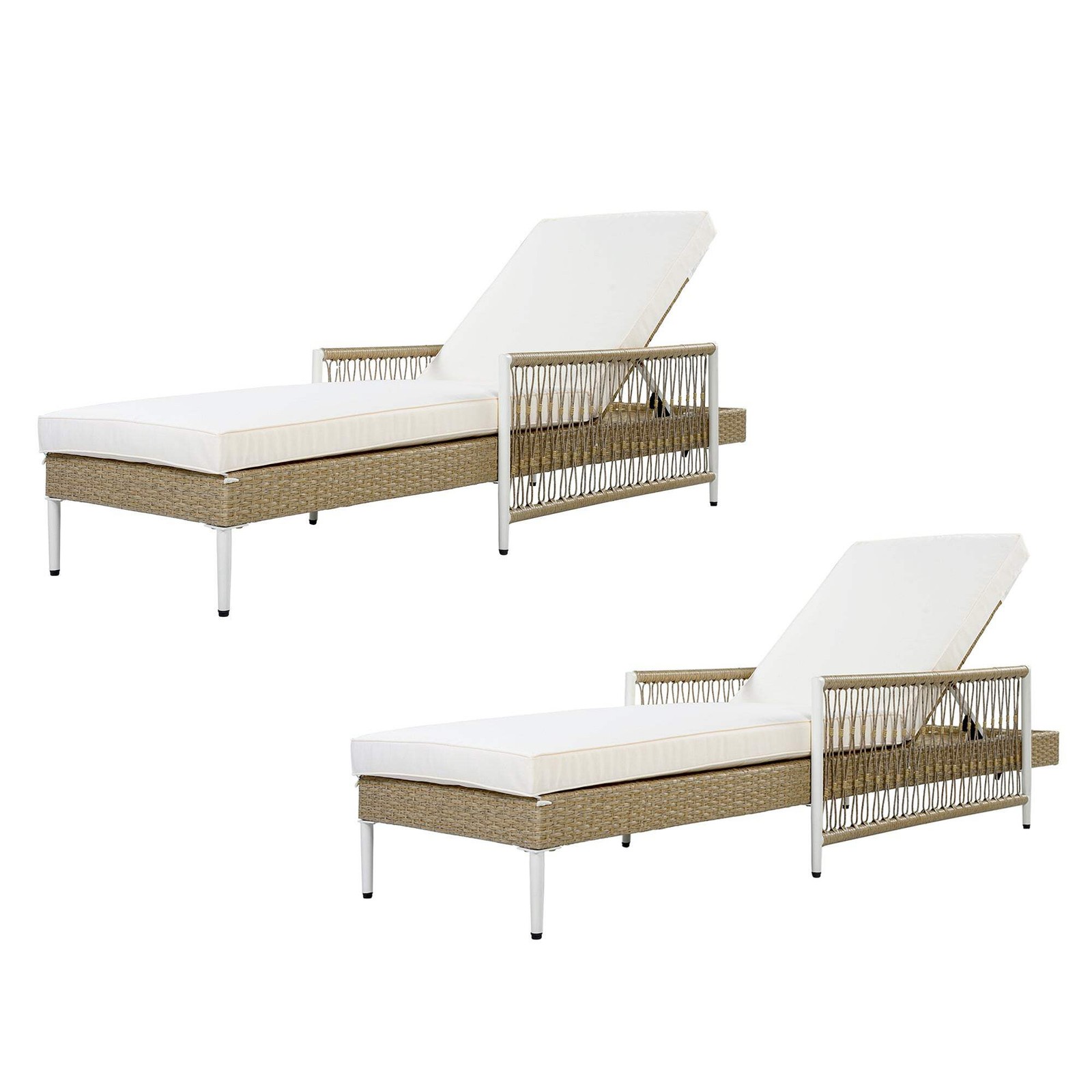 PE Rattan Chaise Lounge Chair Set of 2 with Cushions