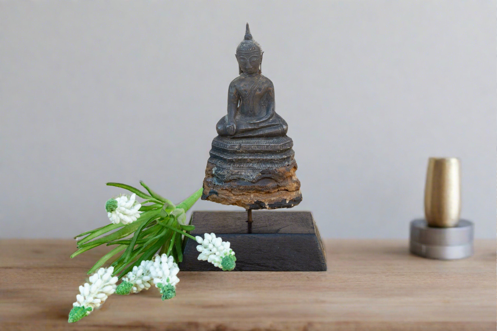 Early 19th Century Wood and Metal Alloy Burmese Buddha