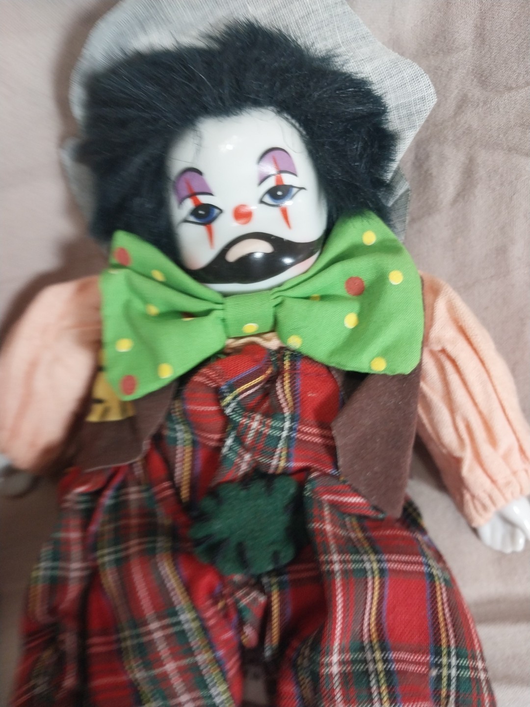 Vintage Porcelain Clown Doll With Figurine And Creepy Photo