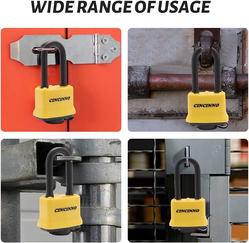 4 Pack Heavy Duty Covered Laminated Steel Padlocks Keyed 4 Pack*40LS, Yellow