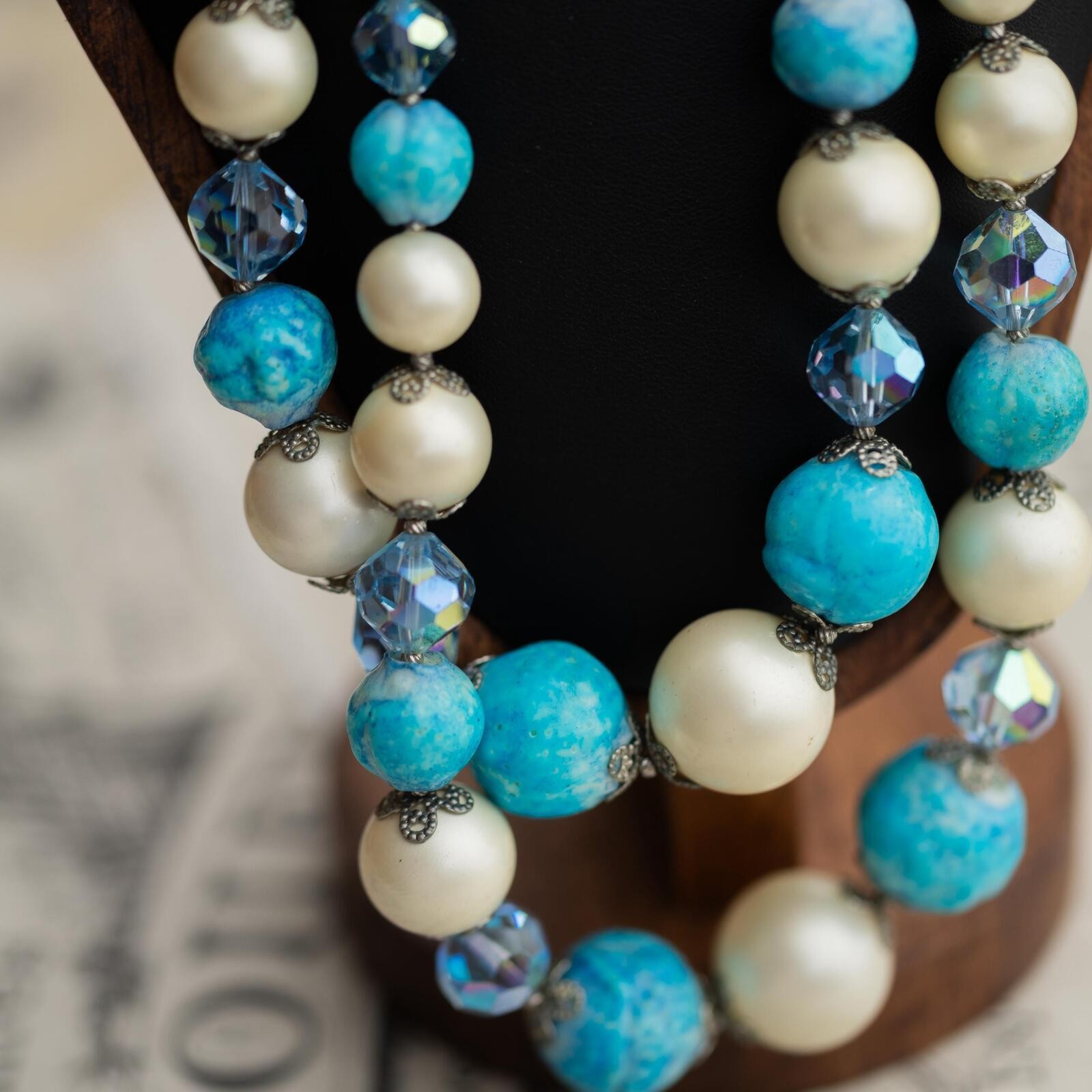 Vintage Estate Vendome Crystal Beaded Double Strand Necklace Designer Jewelry