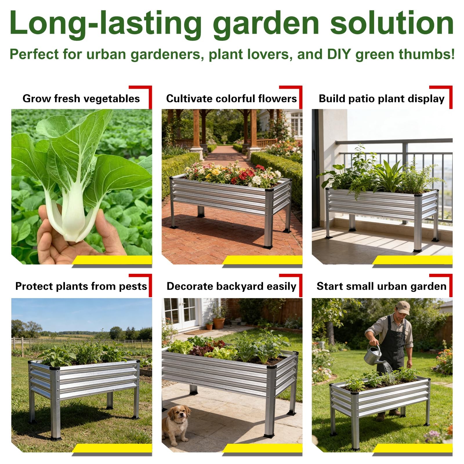 Yardbliss Large Galvanized Raised Garden Bed Outdoor 48inx24inx30in, Sliver