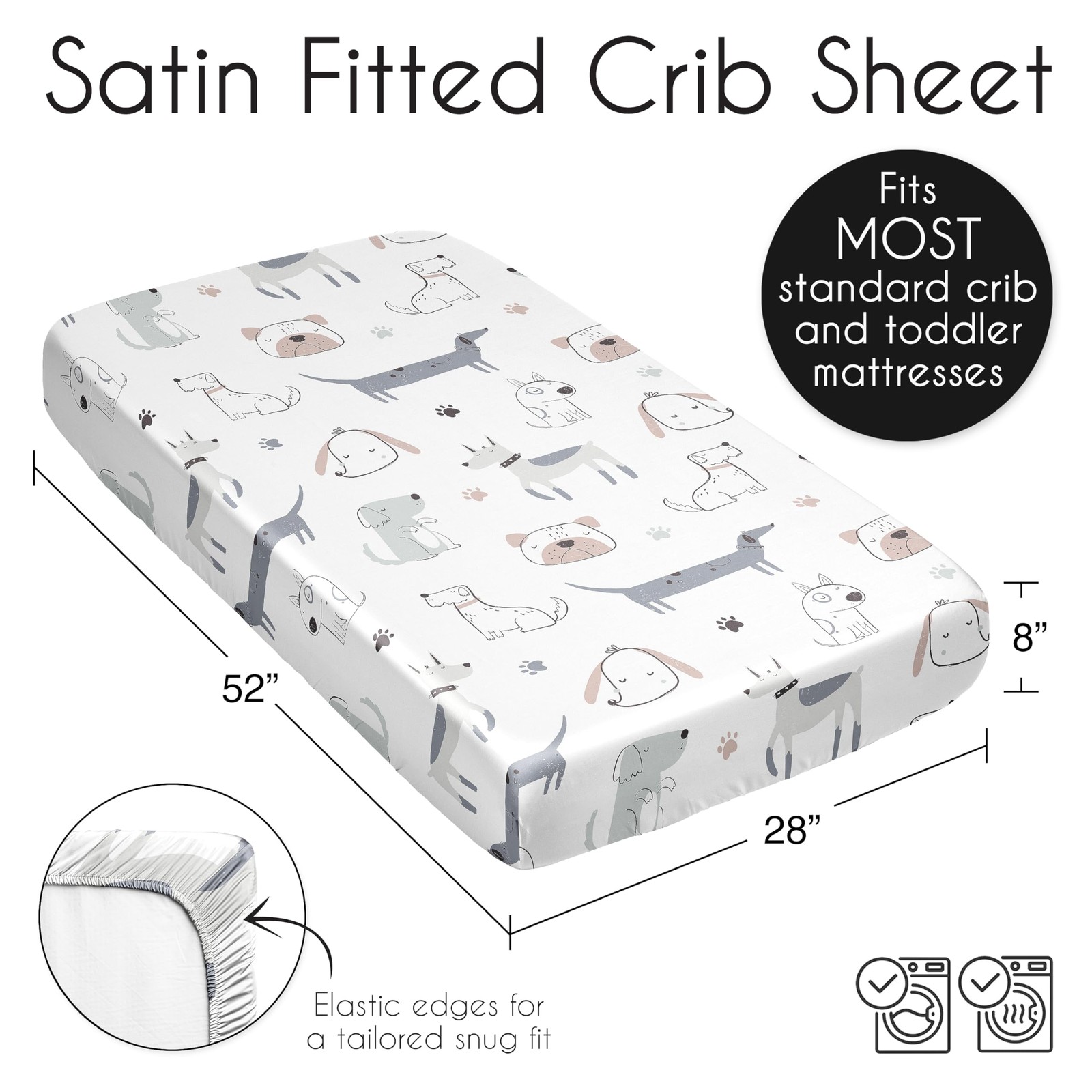 Sweet Jojo Designs Dog Boy Girl Unisex/Gender Neutral Baby Satin Fitted Crib She