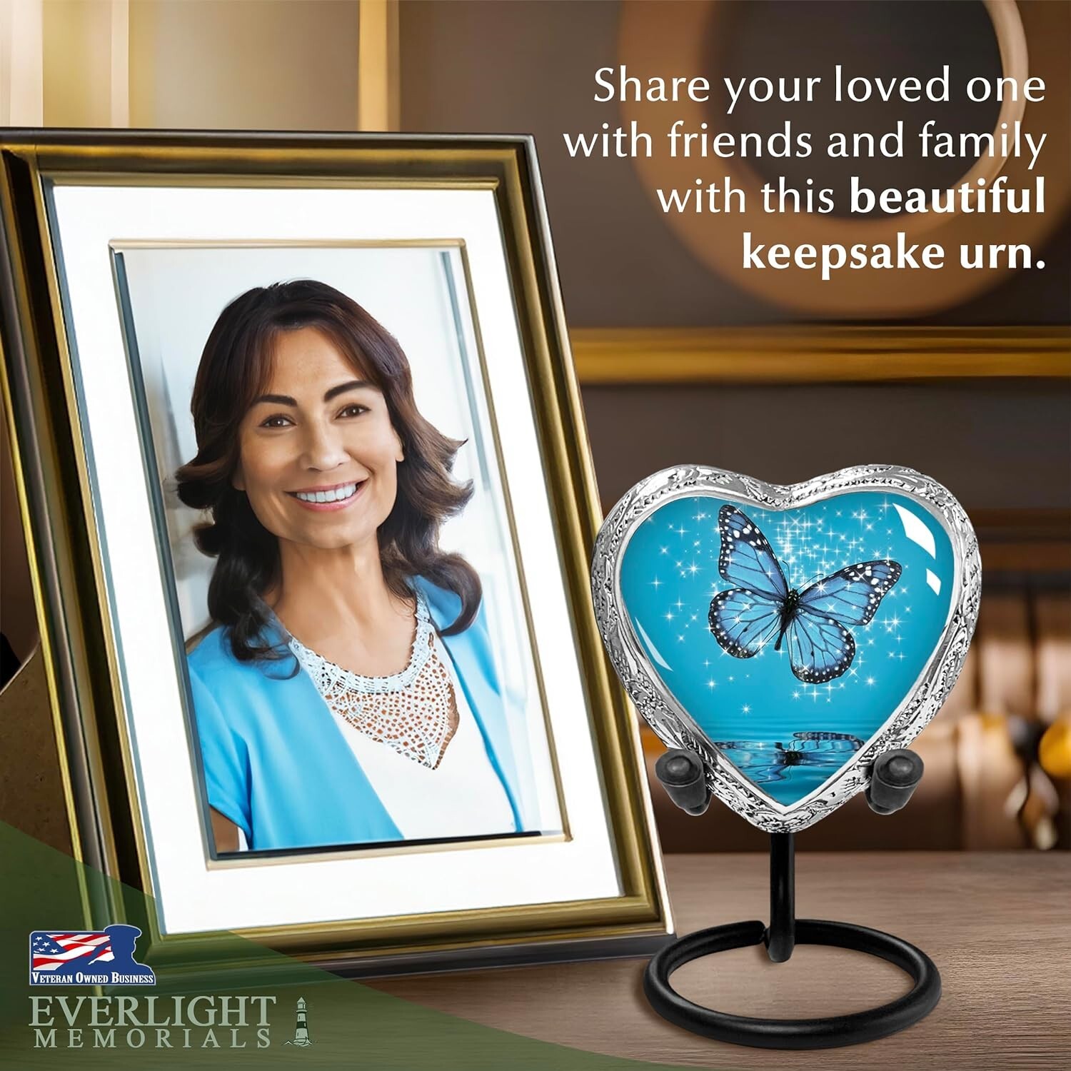 Light Blue Butterfly Small Heart Shaped Keepsake Cremation Urns for Human Ashes