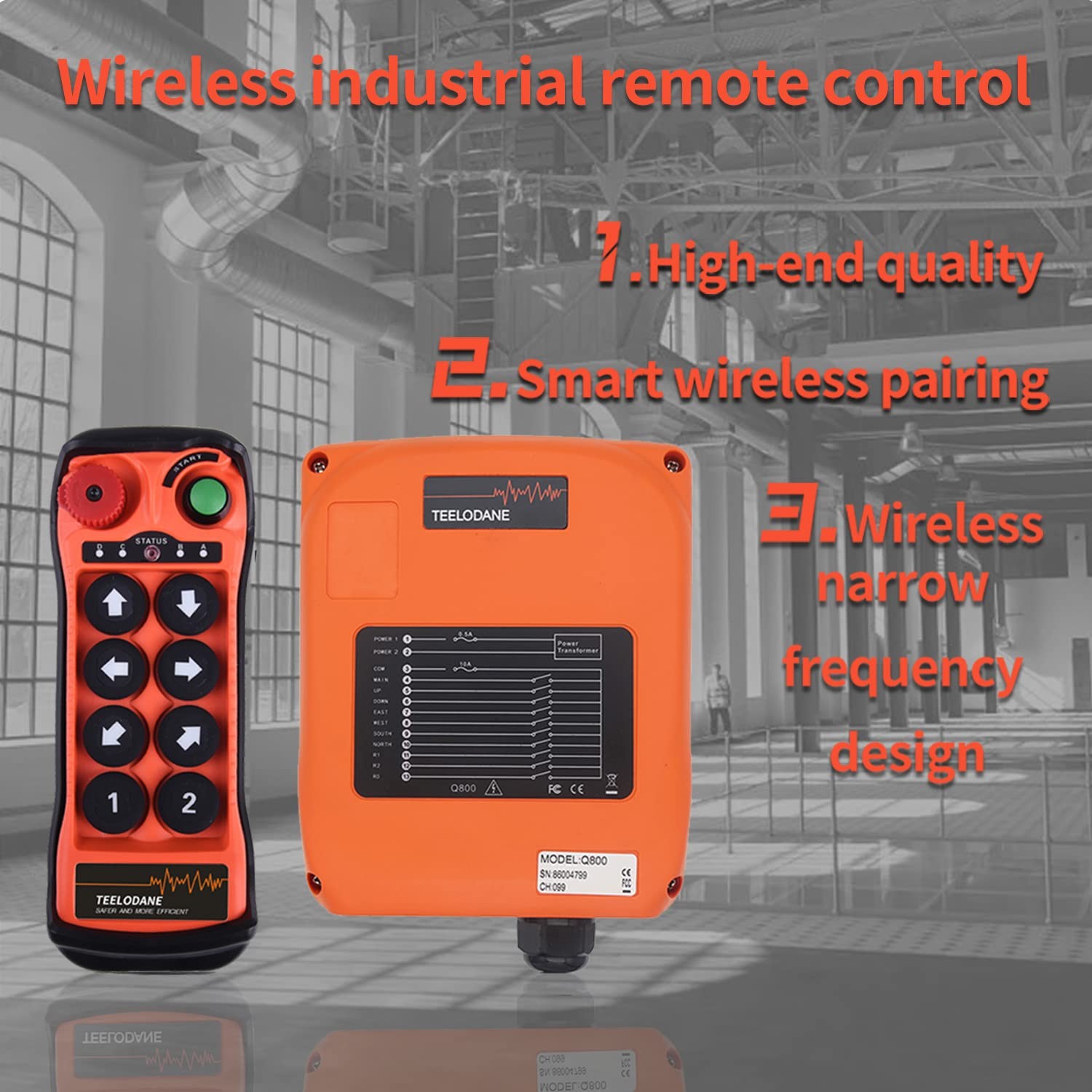 Q800 Industrial Wireless 1 Transmitter + AC/DC 12-24V Receiver, red and black