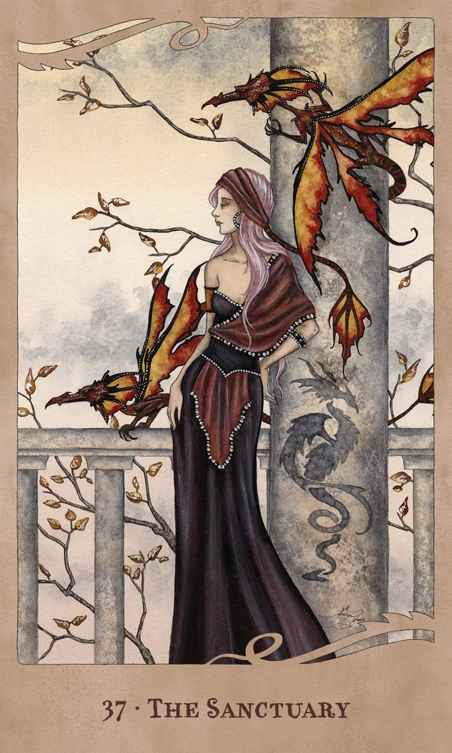 For The Love of Dragons Oracle Deck :44 Pink Gilt-Edged Cards New