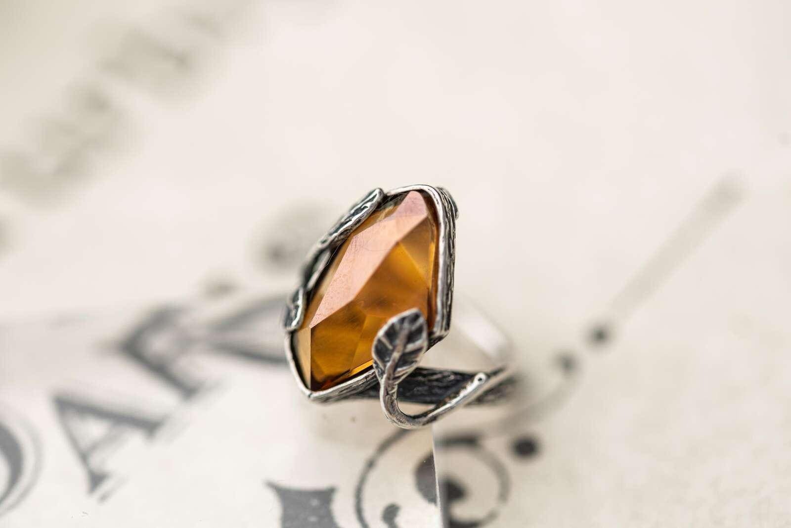 Vintage Estate AB Glass Sterling Silver Statement Ring Designer Jewelry