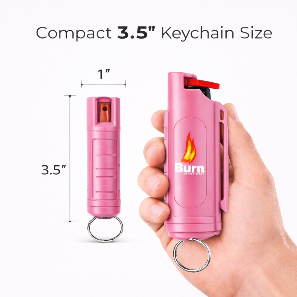 BURN 4-Pack Pepper Spray 1/2 oz Pink – Self Defense Keychain OC w/ Safety Lock