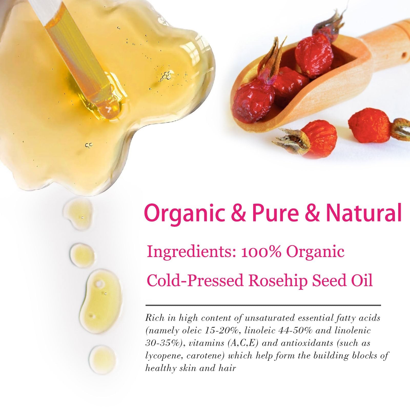 MMPANG Organic Rosehip Seed Oil for Face, USDA 1 Fl Oz (Pack of 1), Original