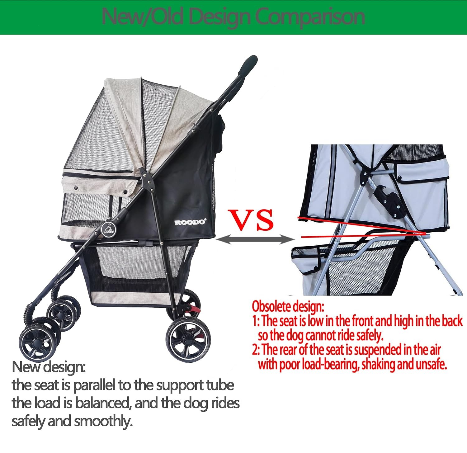 ROODO 4 Wheel Dog Cat Pet Stroller Best Lightweight Foldable Compact…