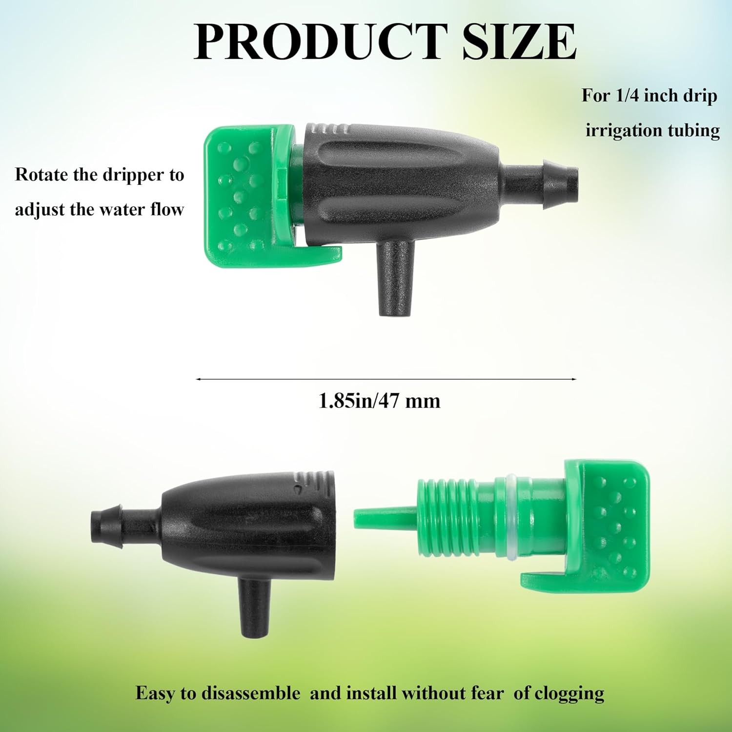 50 Pcs Adjustable Water Flow Irrigation 157 square feet, 50PCS Dripper