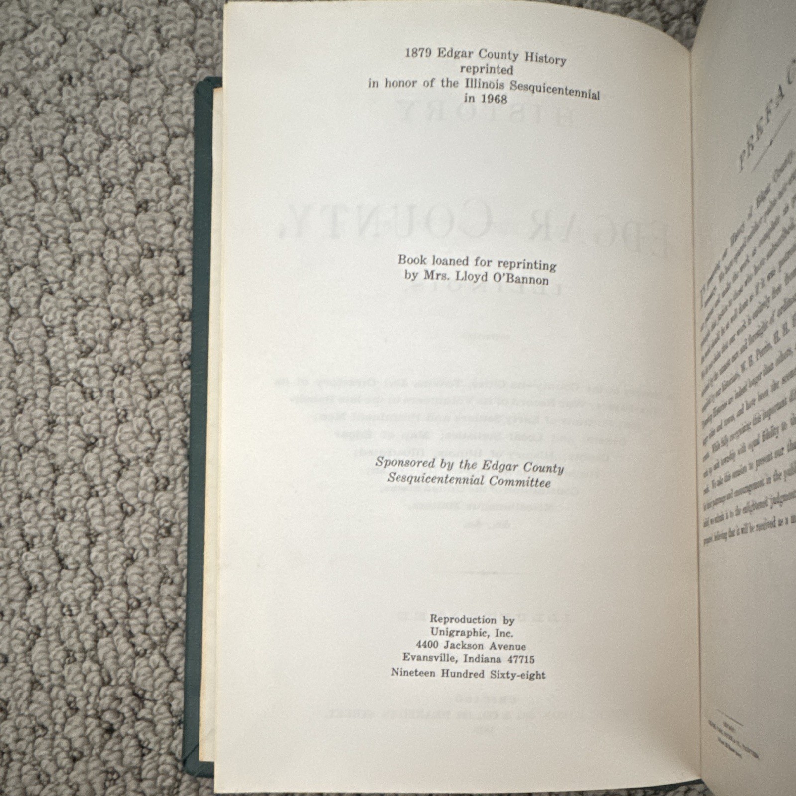 The History of Edgar County, Illinois (1879) 1968 Unigraphic Facsimile Reprint