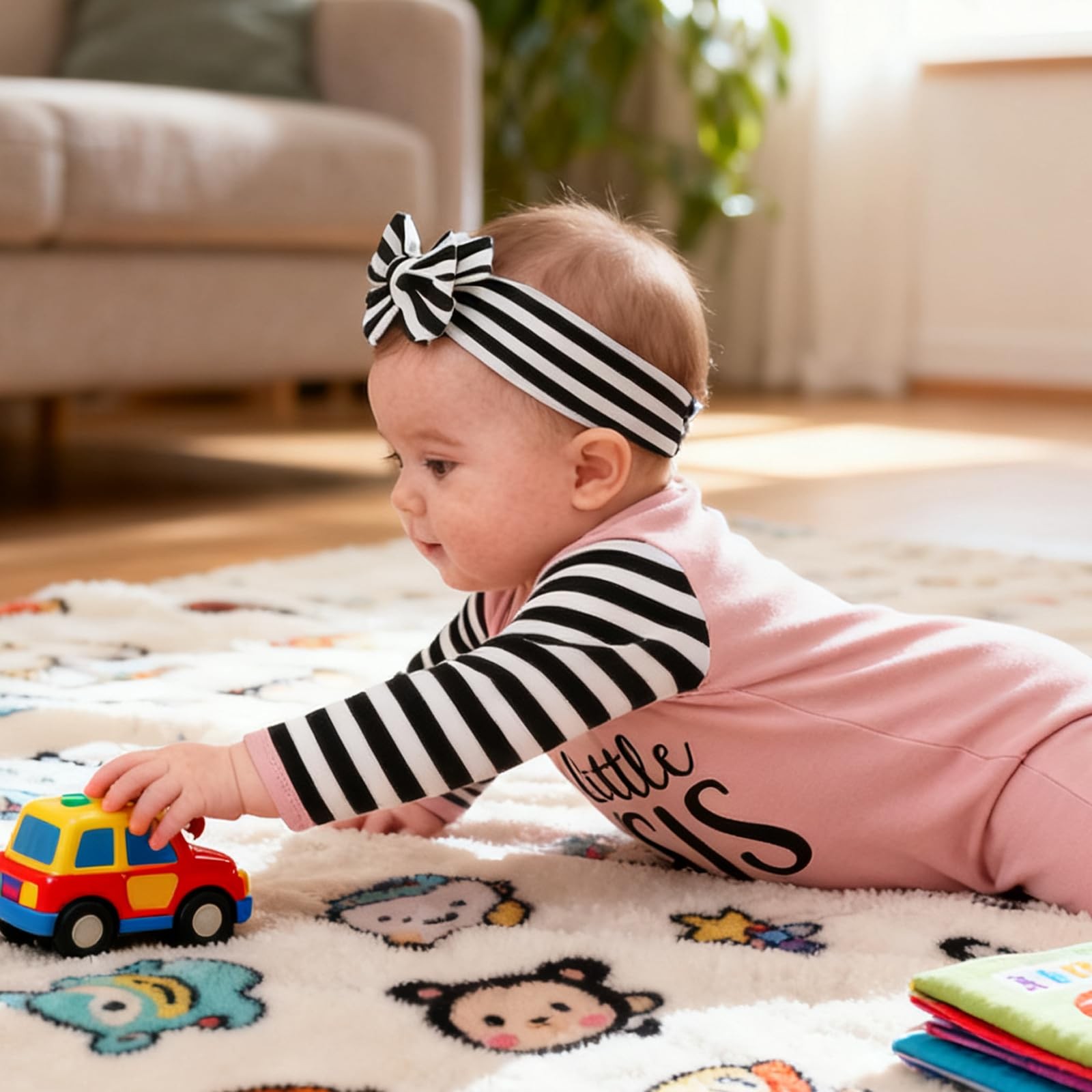 AMAWMW Newborn Baby Girl Little Sister 0-6 Months, A Pink Striped Sleeve