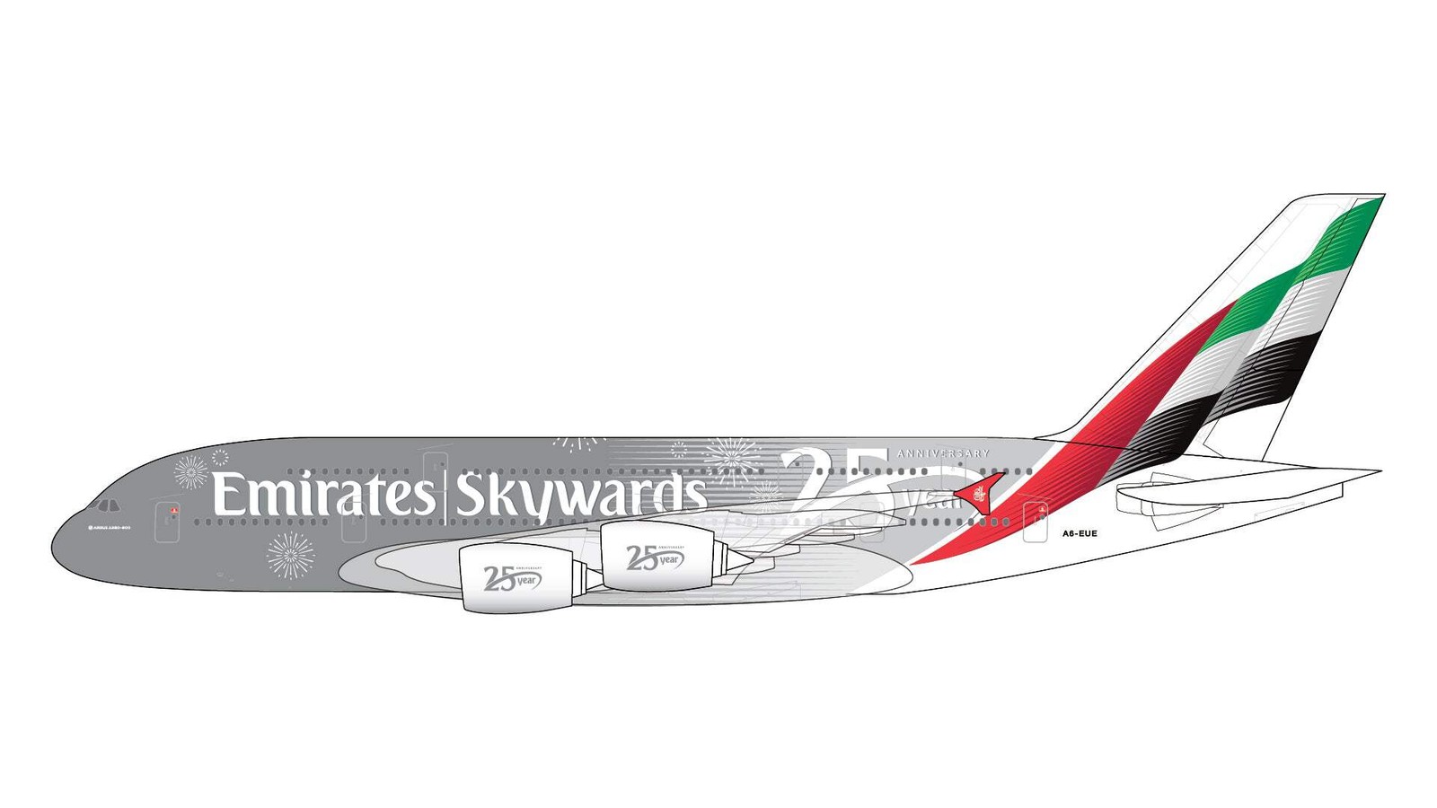 Pre-Order Emirates A380 “Skywards 25 Year Anniversary” A6-EUE Gemini Jets 1:200