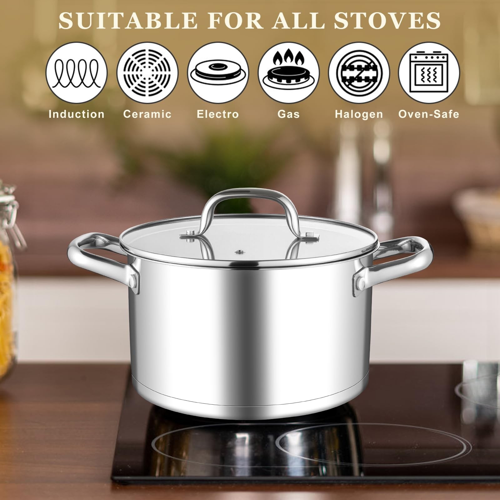 Leonyo Small Stock Pot, 4 Quart StockPot with Visible Lid for Soup 4 Quarts
