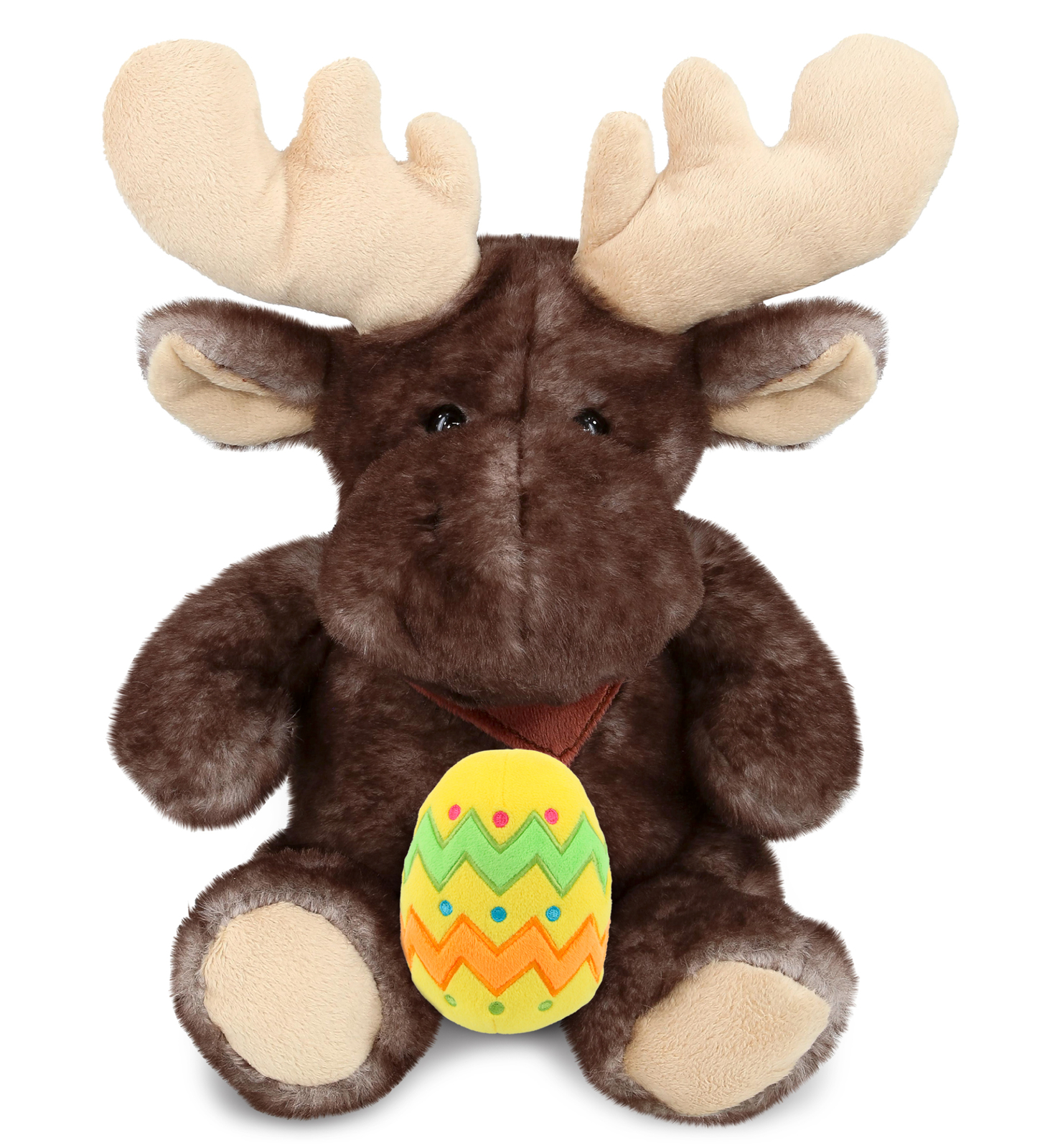 DolliBu Cute Brownish Sitting Moose with Yellow Easter Egg Plush – 10 Inches