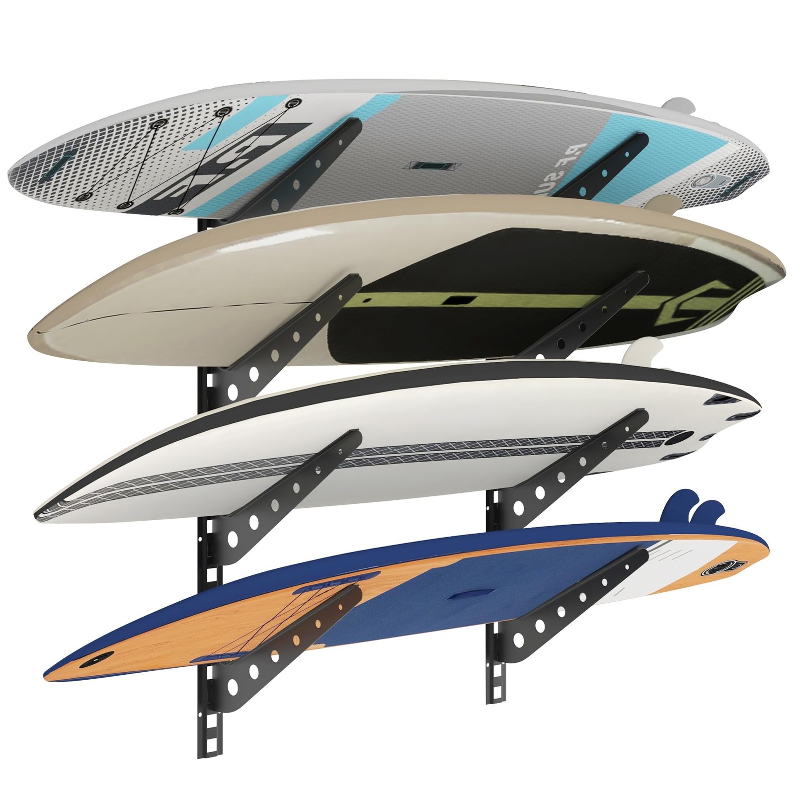 Neorexon Adjustable Surfboard Rack, Metal Wall Mount for 4 4 Board, Black