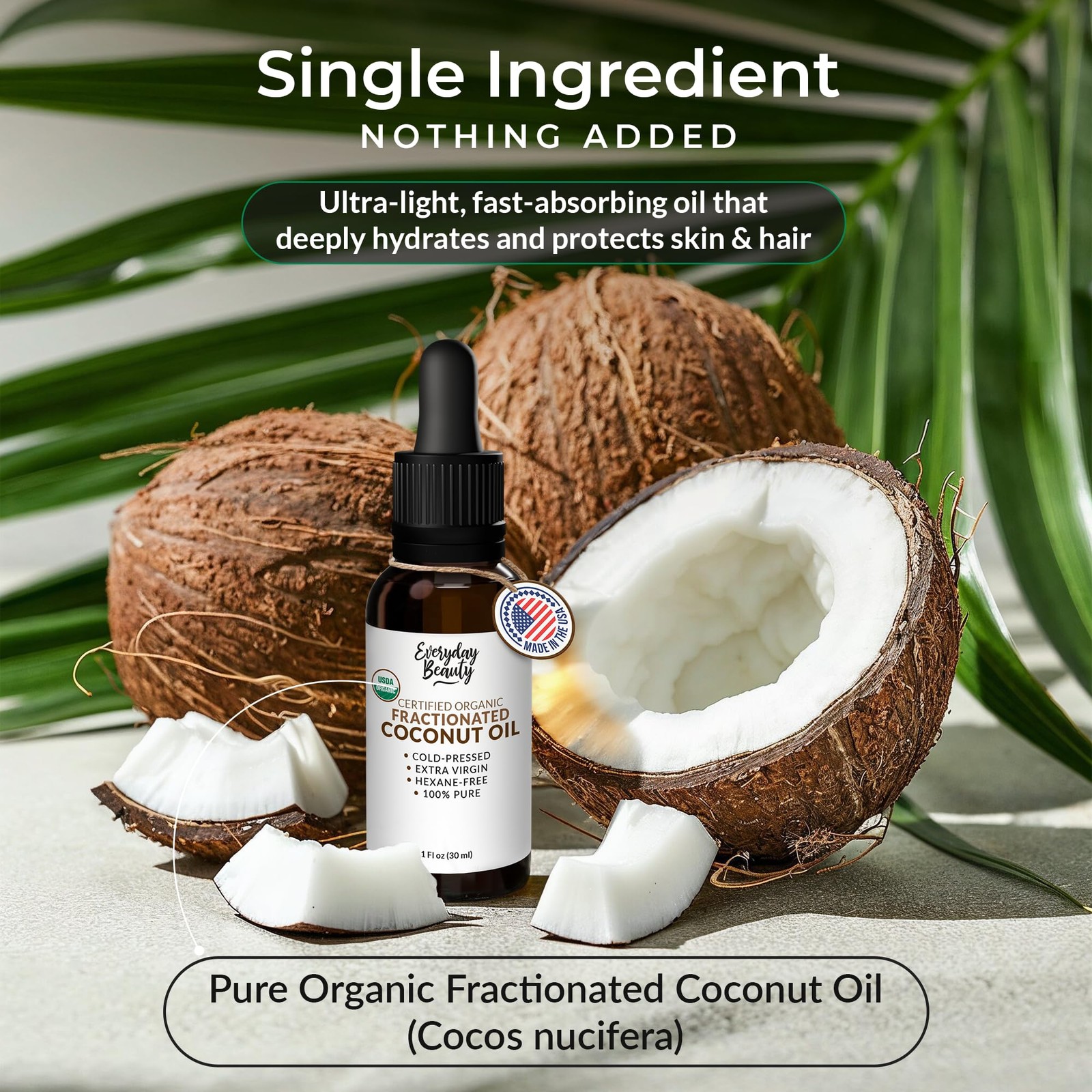 Organic Fractionated Coconut Oil | 100% Pure, 1 Fl Oz (Pack of 1)