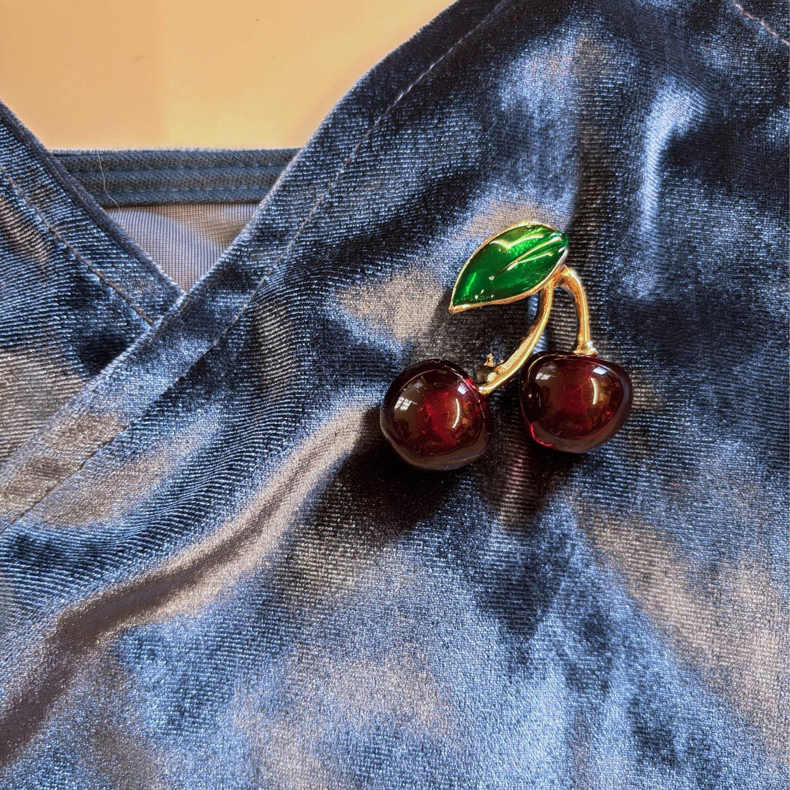 Cheeky Cherries Brooch | 1.45″ Wide Pin in Metal Alloy with Gold Finish