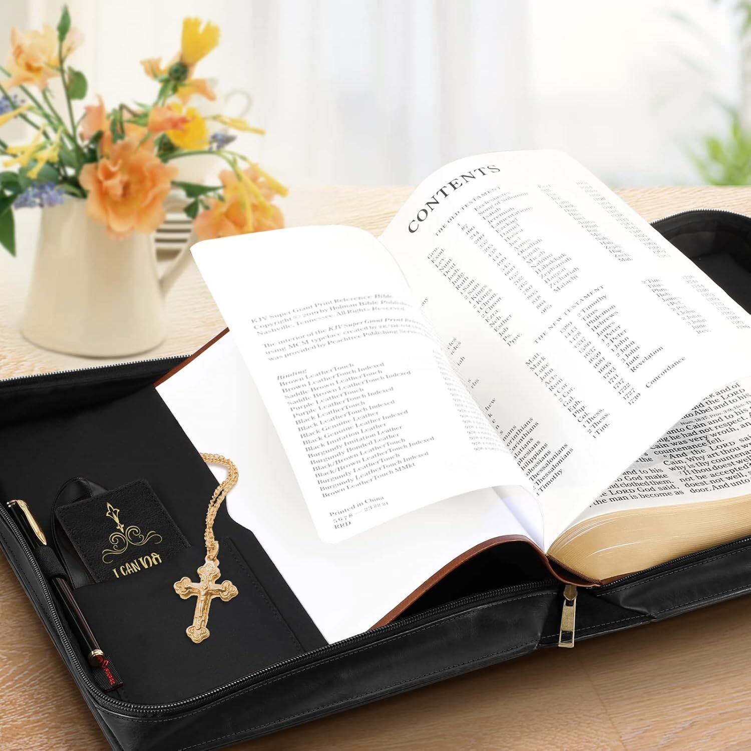 Classic Bible Cover, FINPAC Vegan Leather Carrying Book Case Church Bag Bible