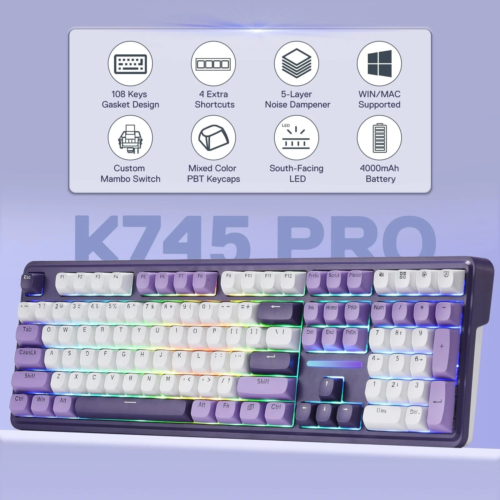 REDRAGON ANTONIUM K745 PRO 108 key Mechanical RGB keyboard MAMBO Switches – NEW