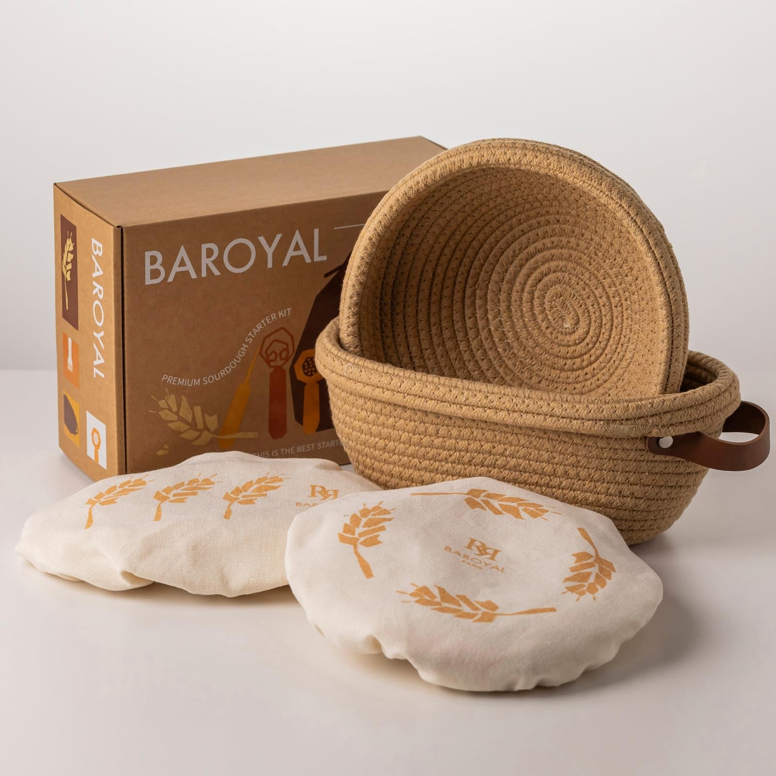 Crispier Crust Cotton Rope Banneton Bread Proofing Basket Set, 9“+10”, Brown
