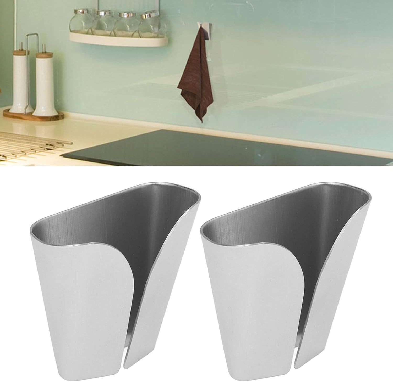 2 Pcs Kitchen Towel Holder, Stainless Steel Adhesive Hooks,V Type Dish…