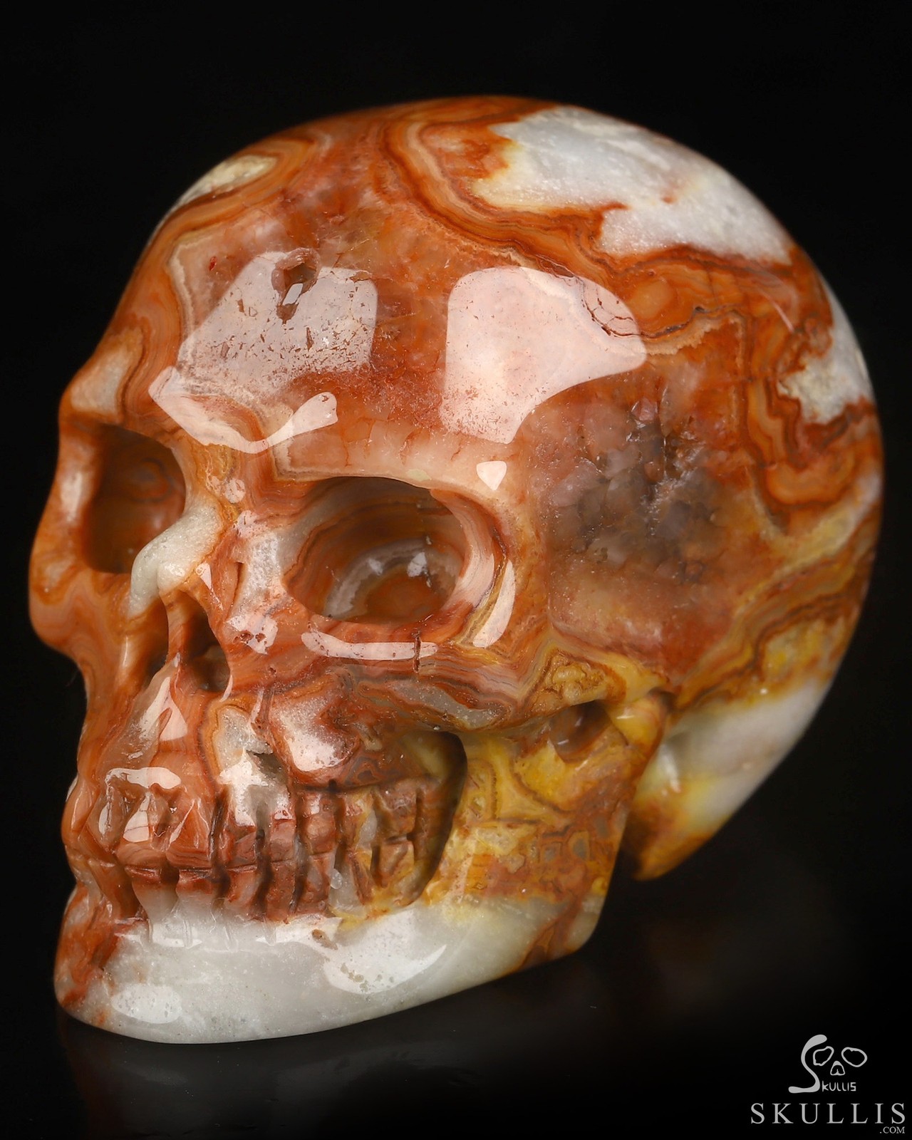 2.0″ Crazy Lace Agate Hand Carved Crystal Skull, Realistic, Crystal Healing