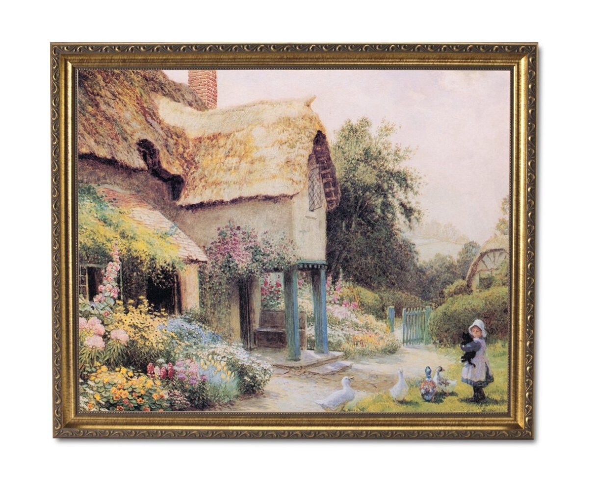 Country Cottage Tuscan Floral Landscape Wall Picture Gold Framed Art Print