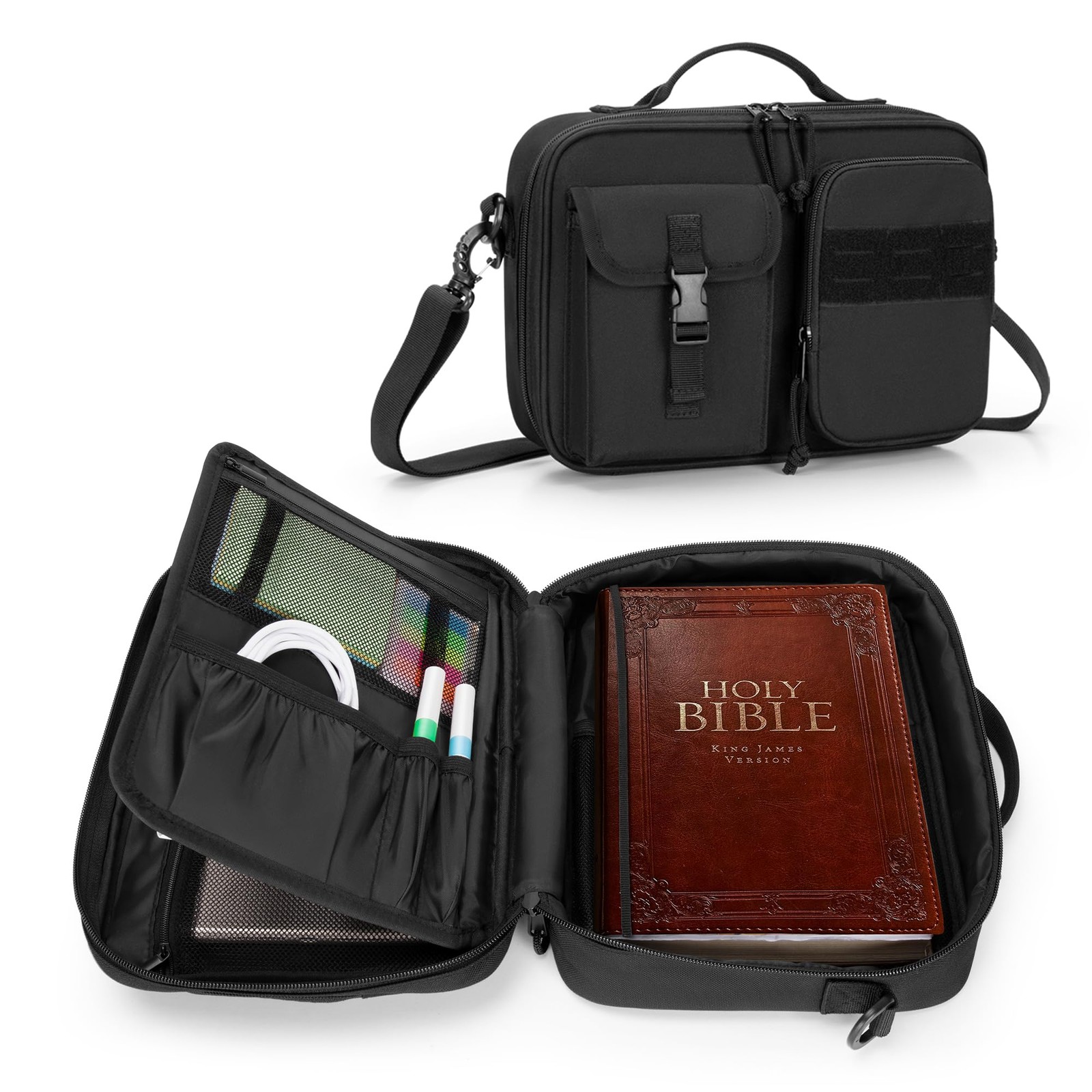 Bible Cover for Men, Bible Carrying Case Church Bag with Multiple Pockets, Bi…
