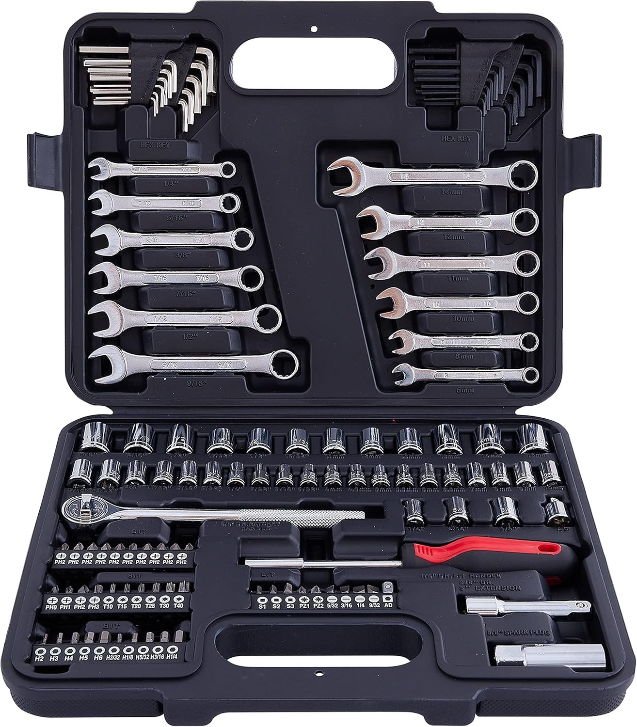MECHMAX 121 Piece Mechanic Tool Set, 1/4 & 3/8 Inch Drive Metric & Standard So